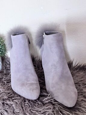 ANTONIO MELANI Suede Ankle Booties with Fur Trim